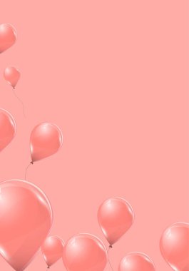 Vektör pembe helyum balonlar pembe arka plan üzerinde. Uçan lateks 3d ballons. 
