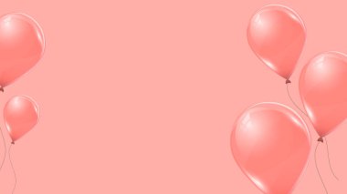 Vektör pembe helyum balonlar pembe arka plan üzerinde. Uçan lateks 3d ballons. 