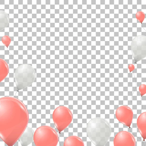 Vektorové růžové a bílé heliové bubliny izolované na průhledném pozadí. Létající latexové 3D balony. — Stockový vektor