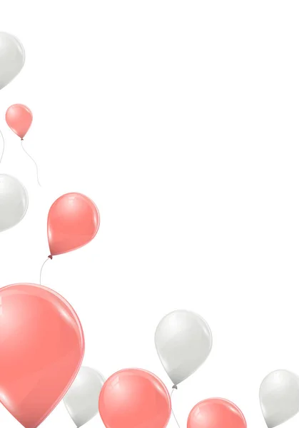 Ballons vectoriels roses et blancs sur fond blanc. Latex volant 3d ballons . — Image vectorielle