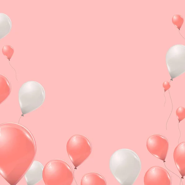 Vektor rózsaszín és fehér hélium lufi a rózsaszín háttér. Repülő latex 3D ballons. — Stock Vector