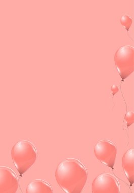 Vektör pembe helyum balonlar pembe arka plan üzerinde. Uçan lateks 3d ballons. 