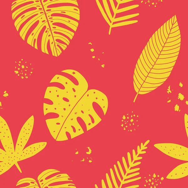 Vector mão desenhado padrão sem costura abstrata com folhas tropicais. Design de verão, estampa gráfica floral exótica para embrulho, capa de papel, têxtil, tecido, pano . — Vetor de Stock