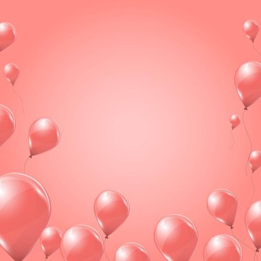 Vektör pembe helyum balonlar pembe arka plan üzerinde. Uçan lateks 3d ballons. 