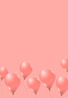 Vektör pembe helyum balonlar pembe arka plan üzerinde. Uçan lateks 3d ballons. 
