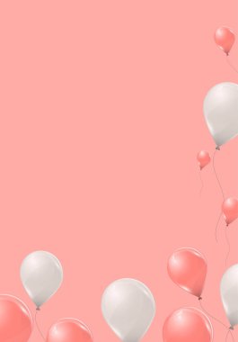 Vektör pembe ve pembe arka plan üzerinde beyaz helyum balonlar. Uçan lateks 3d ballons. 