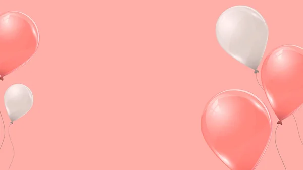 Vetor balões de hélio rosa e branco sobre fundo rosa. Látex voador 3d balões . —  Vetores de Stock