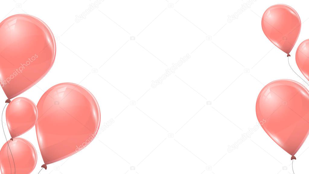 Vector pink balloons isolated on white background. Flying latex 3d ballons. 