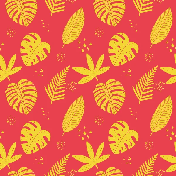 Vector mão desenhado padrão sem costura abstrata com folhas tropicais. Design de verão, estampa gráfica floral exótica para embrulho, capa de papel, têxtil, tecido, pano . — Vetor de Stock