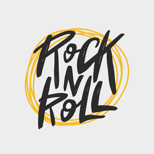 Rock n Roll brush lettering inscription. Handwrittern typography print.