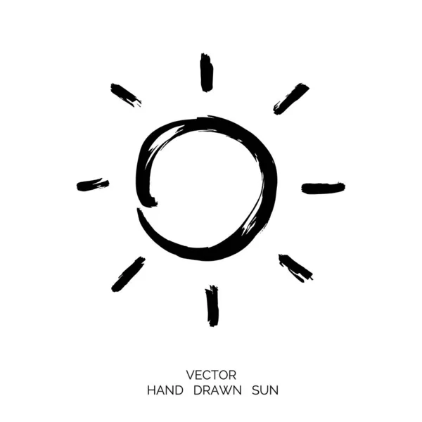 Fırçaile Yapılmış Elle Çizilmiş Güneş Vektör Çizimi — Stok Vektör