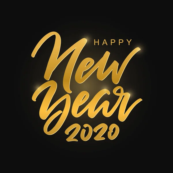 Feliz Año Nuevo 2020 inscripción manuscrita dorada. Cita escrita a mano . — Vector de stock