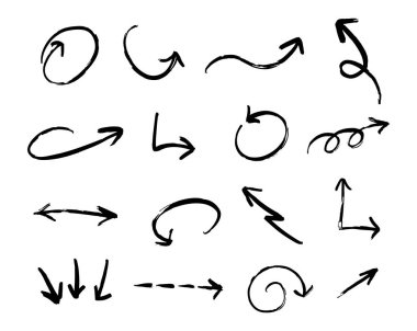 El çizimi serbest çekim vektörü siyah oklar beyaz arkaplanda izole edildi.