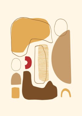 Soyut vektör çağ posteri ya da kartı. Estetik geometrik kolaj arka planı. El yapımı kompozisyon, serbest ve organik şekiller.