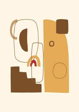 Soyut vektör çağ posteri ya da kartı. Estetik geometrik kolaj arka planı. El yapımı kompozisyon, serbest ve organik şekiller.