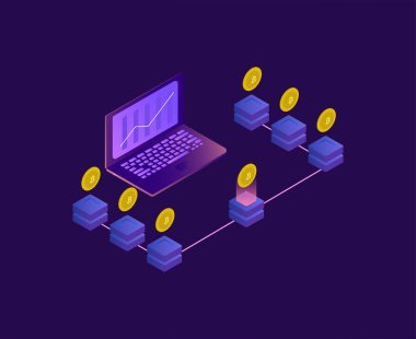 dizüstü bilgisayar cryptocurrency ve blockchain izometrik