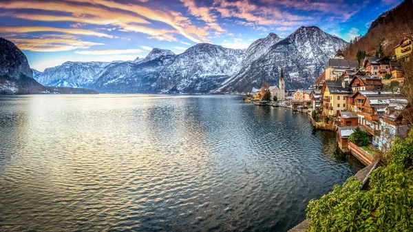 Hallstatt Óváros Hallstatter Partján Salzberg Hegy Lábánál Dachstein Alpokban Salzkammergut — Stock Fotó