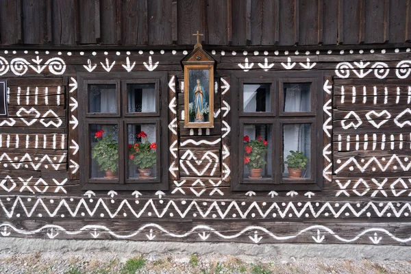 Maisons Anciennes Bois Slovaquie Unesco Village Cicmany Les Ornements Cicmany — Photo