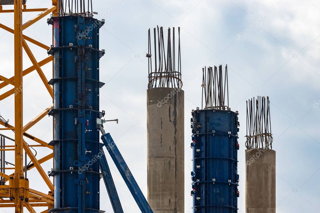 Formwork for pouring concrete .Concrete and iron pillars and fra