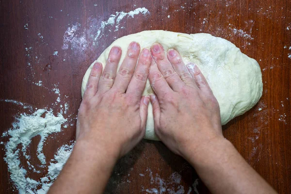 Top View Woman Hands Making Dough Homemade Bread — Stock Photo, Image
