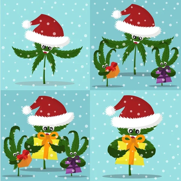 Illustration of cartoon Christmas cannabis. New Years — Stock Vector