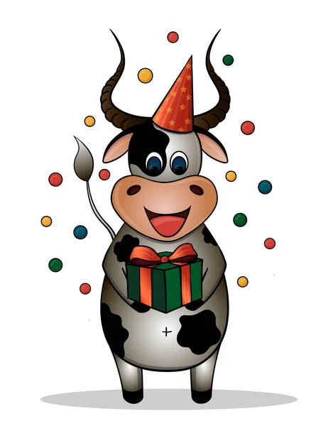 Çizgi film boğası. Bull doğum gününü kutlar..