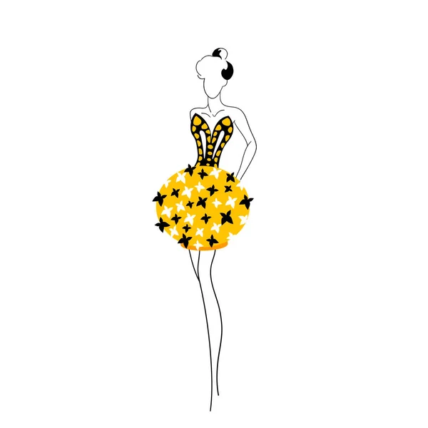 Schets gele vrouwelijke jurk. — Stockvector