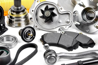 Otomatik parça arka plan. Hub, pompa, fren balataları, filtre, zamanlama bel