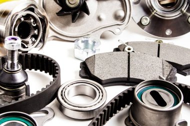 Otomatik parça arka plan. Hub, pompa, fren balataları, filtre, zamanlama bel