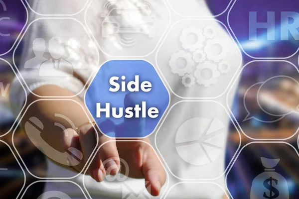 Kız metin yan Hustle dokunmatik scr üzerinde bir düğme seçer