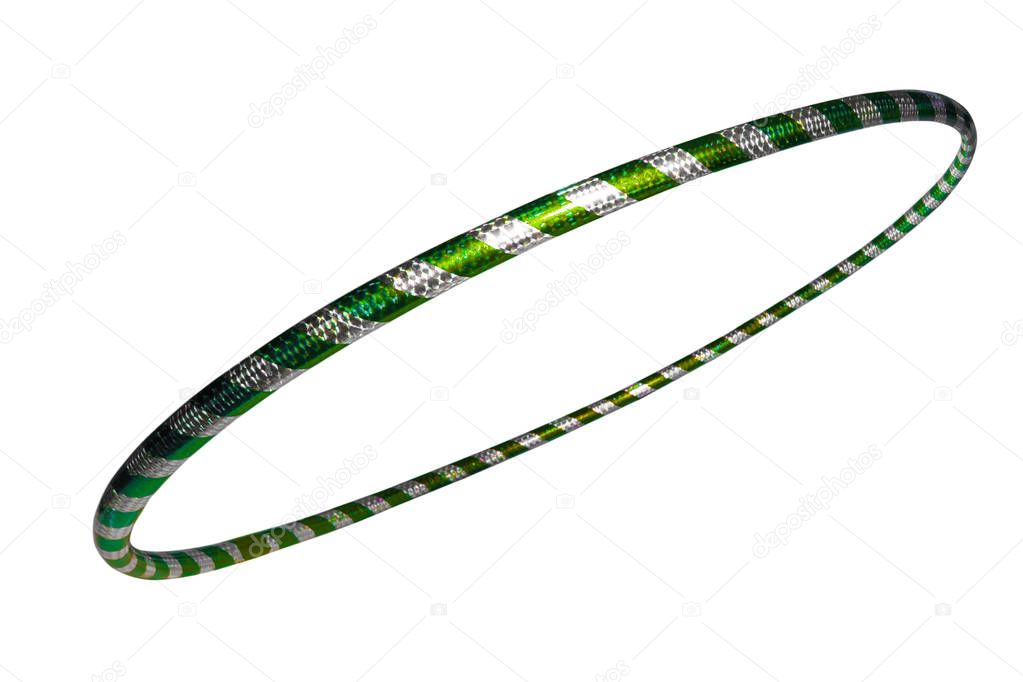 The hula Hoop silver with green closeup Isolated on white backgr