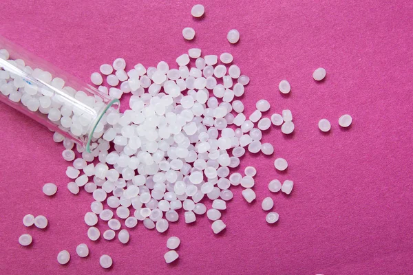 Plastic pellets. Transparent Polyethylene granules. Plastic Raw