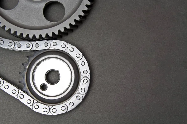 Timing chain and sprockets close-upTiming chain and sprockets