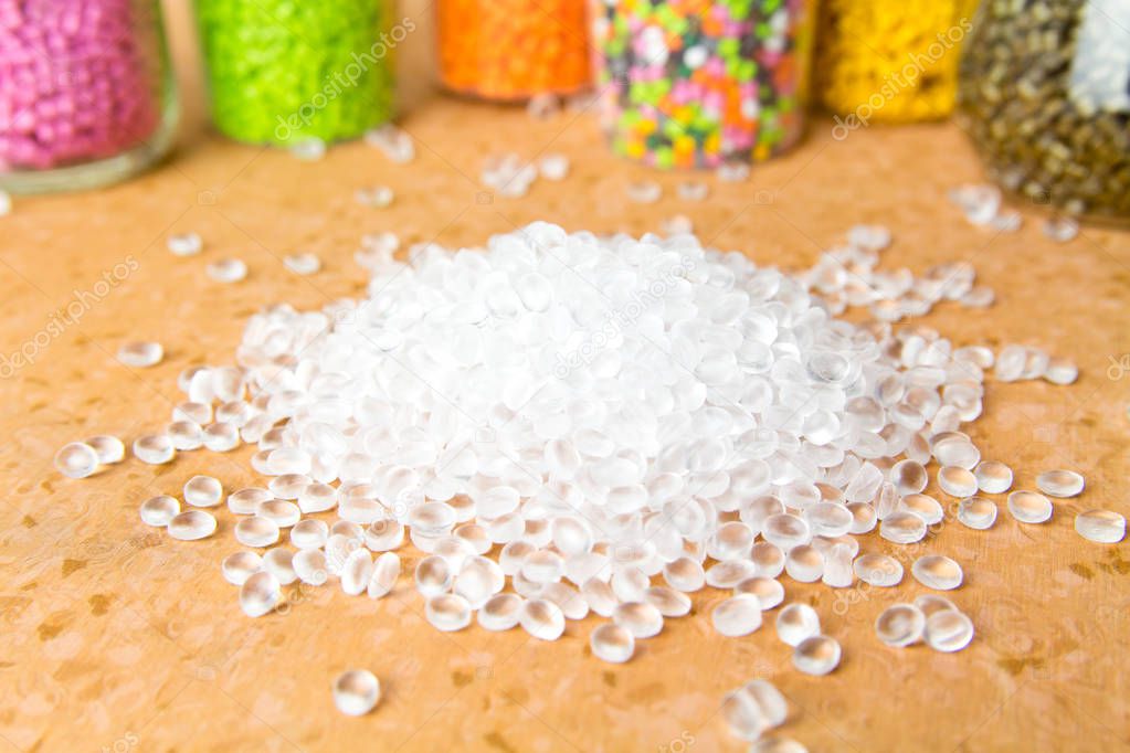 Plastic pellets. Polyethylene granules. Plastic Raw material  PE