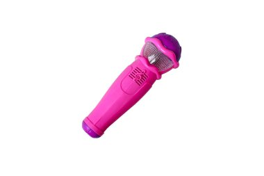 Beyaz arka planda izole edilmiş plastik çocuk oyuncak mikrofonu .