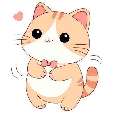 Şirin kedi dans ediyor. Sevimli karakter tasarımı. Çocuklar için grafiksel öğeler. Çizgi film el çizimi tarzı.