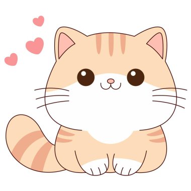 Şirin kedi çizimi. Sevimli karakter tasarımı. Çocuklar için grafiksel öğeler. Çizgi film el çizimi tarzı.