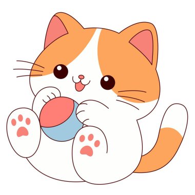 Sevimli kedilerin tasviri topla oynuyor. Çocuklar için grafiksel öğeler. Çizgi film el çizimi tarzı.