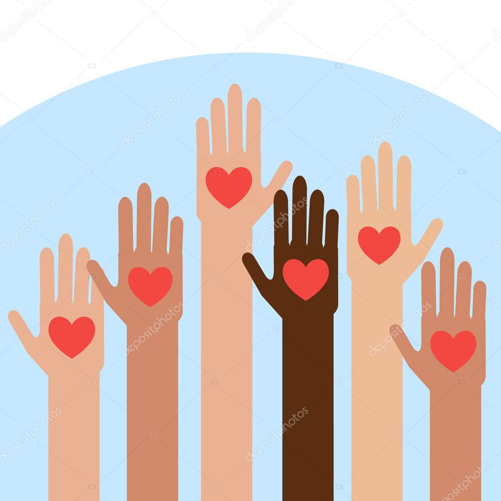 Hands with hearts.Charity and donation give and share your love to poor people.  Vector illustration