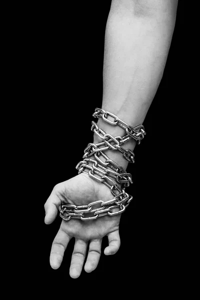 Χέρι Του Σκλάβος Αλυσίδες Χέρι Δεμένο Αλυσίδα — Φωτογραφία Αρχείου