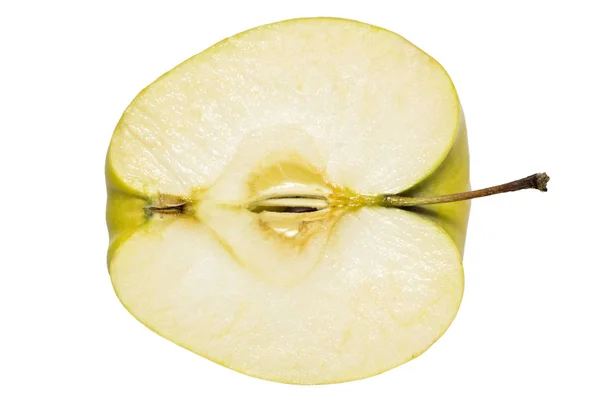 Polovina Šťavnaté Zelené Jablko Bílém Pozadí — Stock fotografie