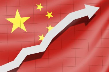 Arka plan olarak Çin bayrağı yukarı ok