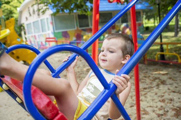 Little Boy Riding Swing Park — Stok Foto