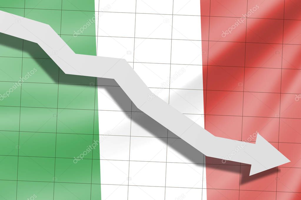 The arrow falls on the background of the Italy flag