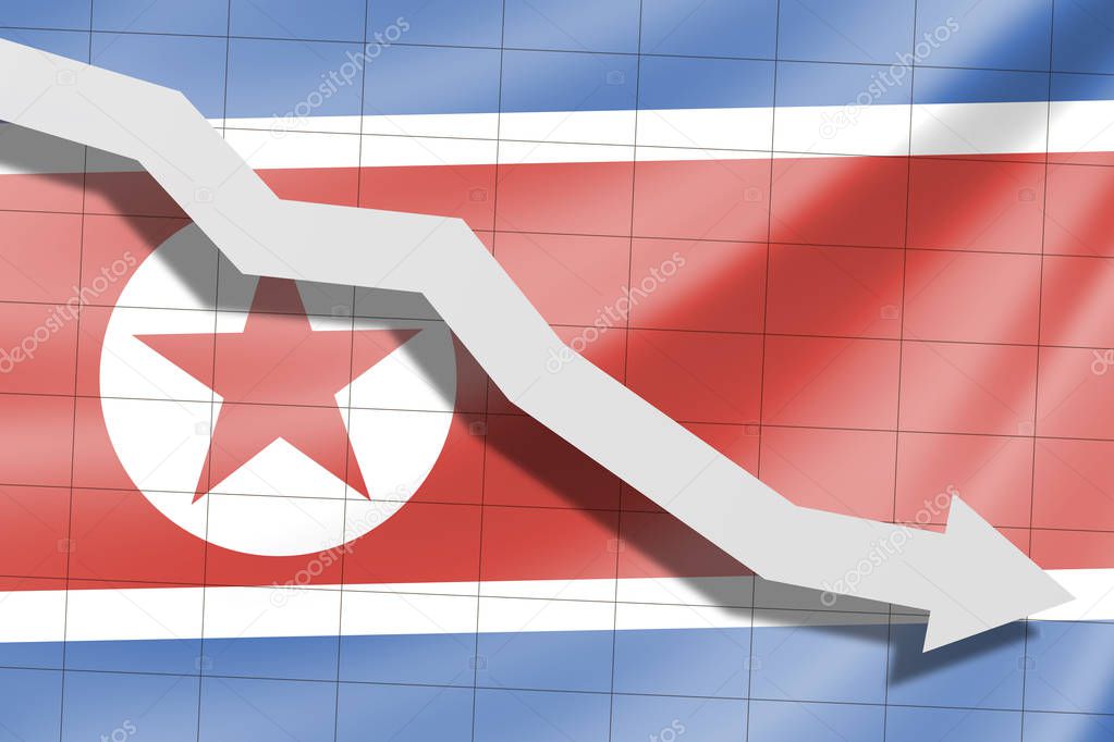 The arrow falls on the background of the North Korea flag