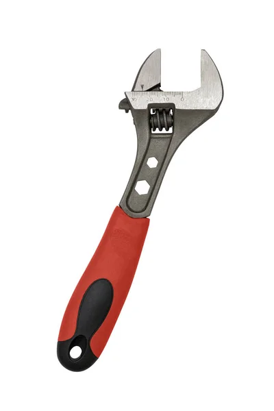 Adjustable Wrench Red Rubberized Handle Isolated White Background — Stock Photo, Image