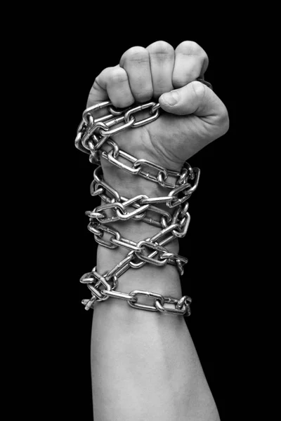 Fist Man Chains Black White — Stock Photo, Image