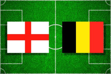 England - Belçika futbol sahasına bayrak. Futbol maçı