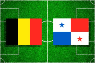 Belçika - futbol sahasına Panama bayrak. Futbol maçı