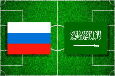 Rusya - Suudi Arabistan futbol sahasına bayrak. Futbol maçı